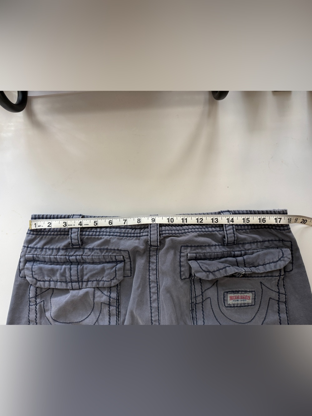 True Religion Y2K Vintage Men's Cargo Pants Slate Blue Flap Pocket 34 Wide Leg - Picture 11 of 14